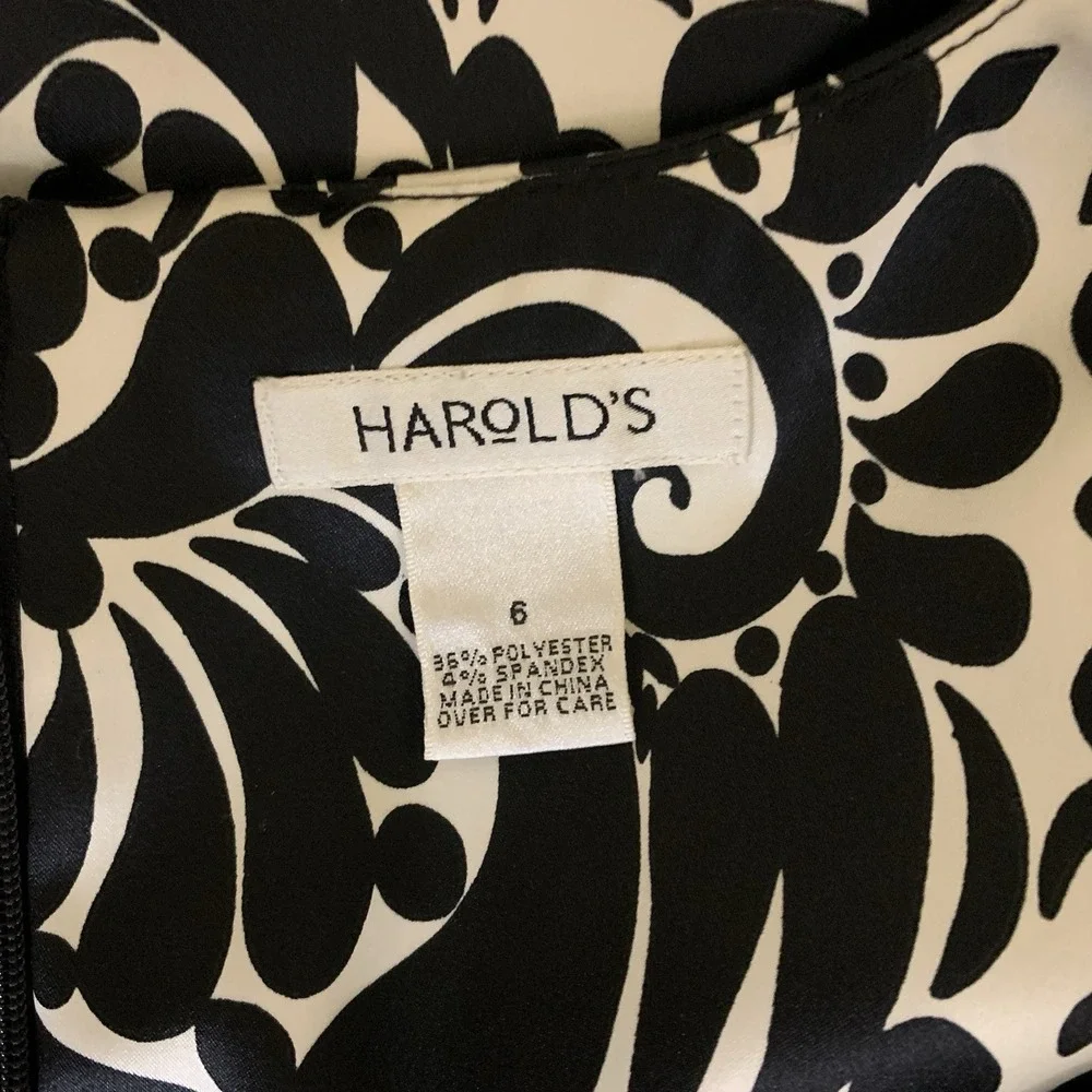 Harolds Black White Scroll Print Dress‎ 6 Retro Mod Cocktail Party Classic